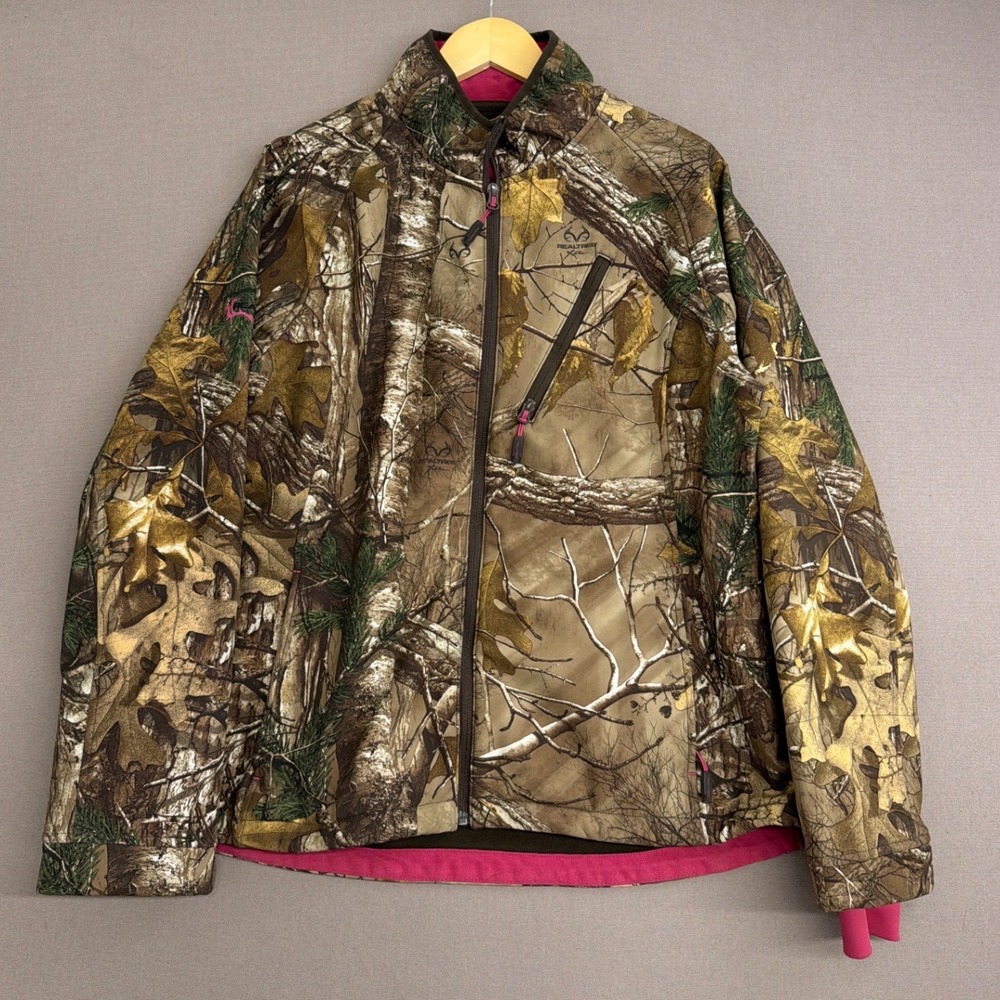 Realtree Xtra Camo Softshell Jacket Womens XL Pink Trim Full Zip Hunting Fleece